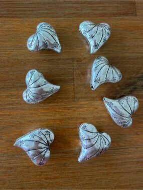 7 Silver Tone Heart Pendants Beads Charms for Jewelry Craft Making